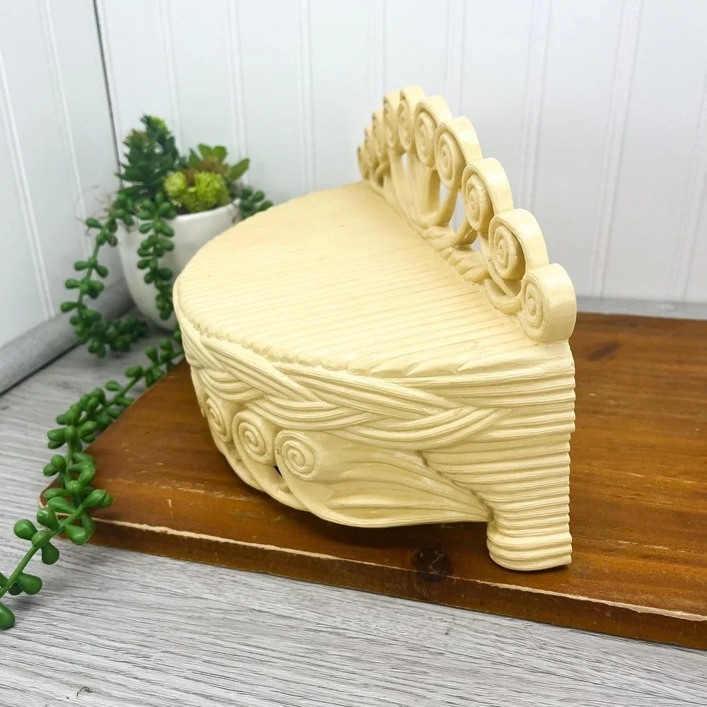 Boho Beige Burwood Plant Shelf:‎ Mid-Century Faux Wicker Decor